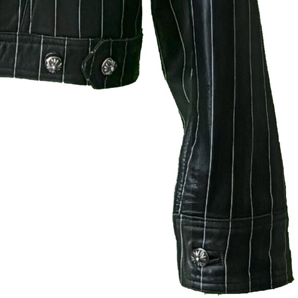 Chrome Hearts Black Leather Jean Jacket w/ White Pinstripe (Vintage) - Picture 7 of 14